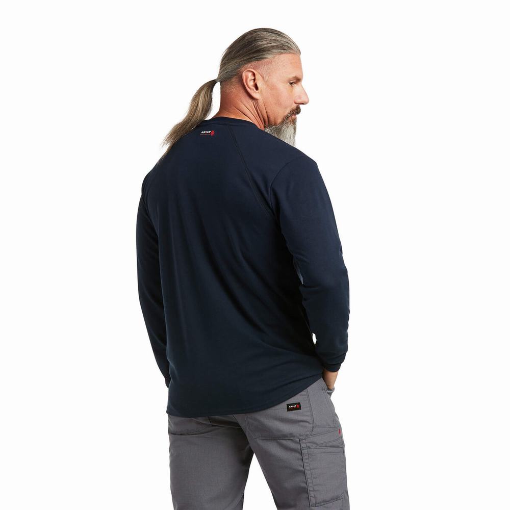 Navy Ariat FR Max Protect Inherent Men's Shirts | FMZO62870