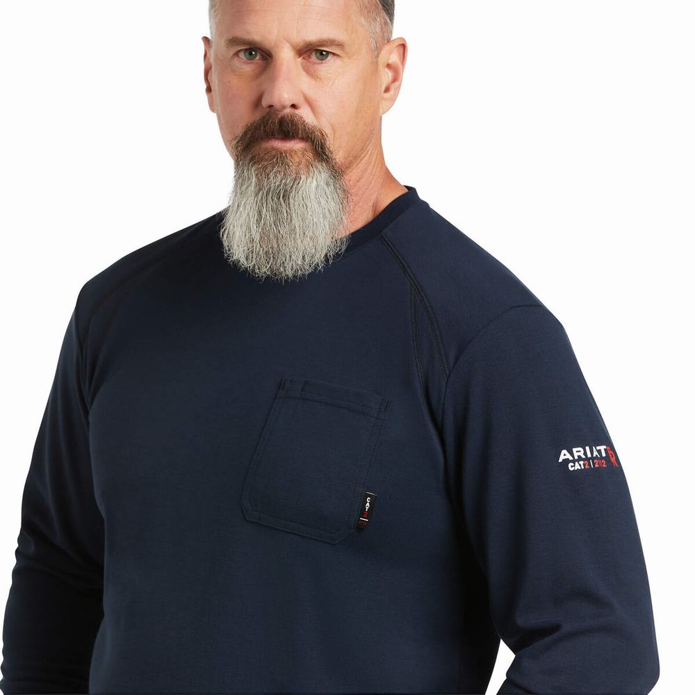 Navy Ariat FR Max Protect Inherent Men's Shirts | FMZO62870