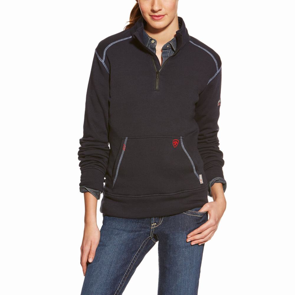 Navy Ariat FR Polartec Fleece 1/4 Zip Women\'s Shirts | WPKN34895