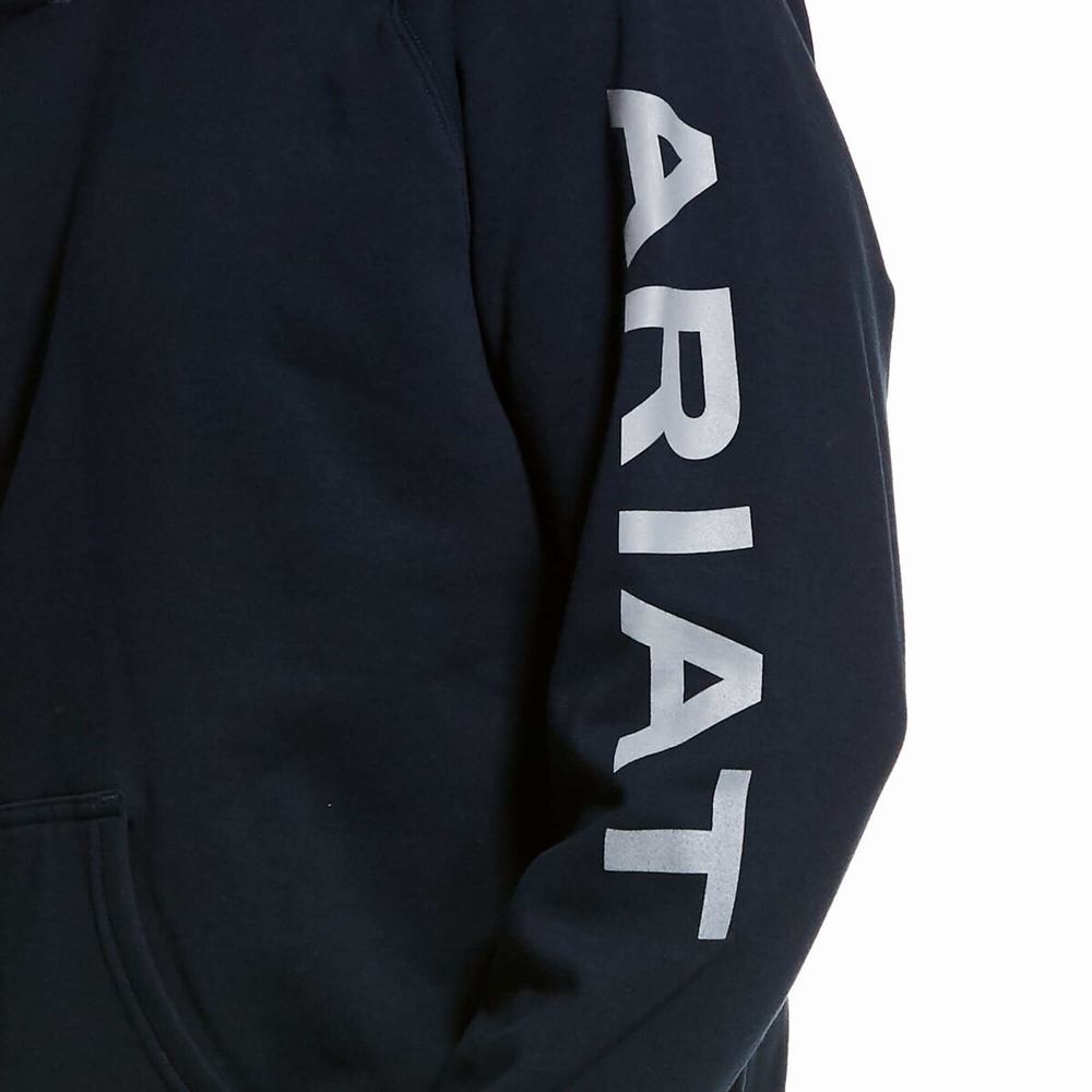 Navy Ariat FR Primo Fleece Logo Men's Hoodies | NDUR35782