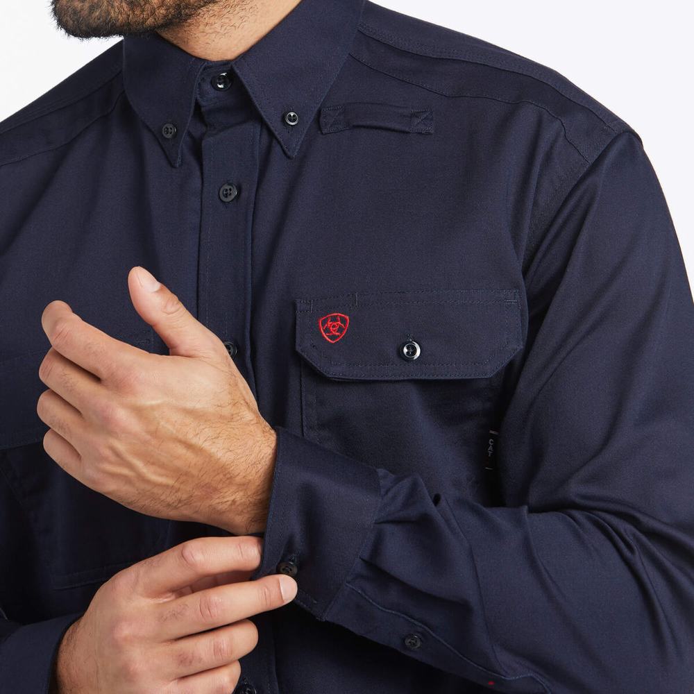 Navy Ariat FR Solid Men's Shirts | ACZH47612