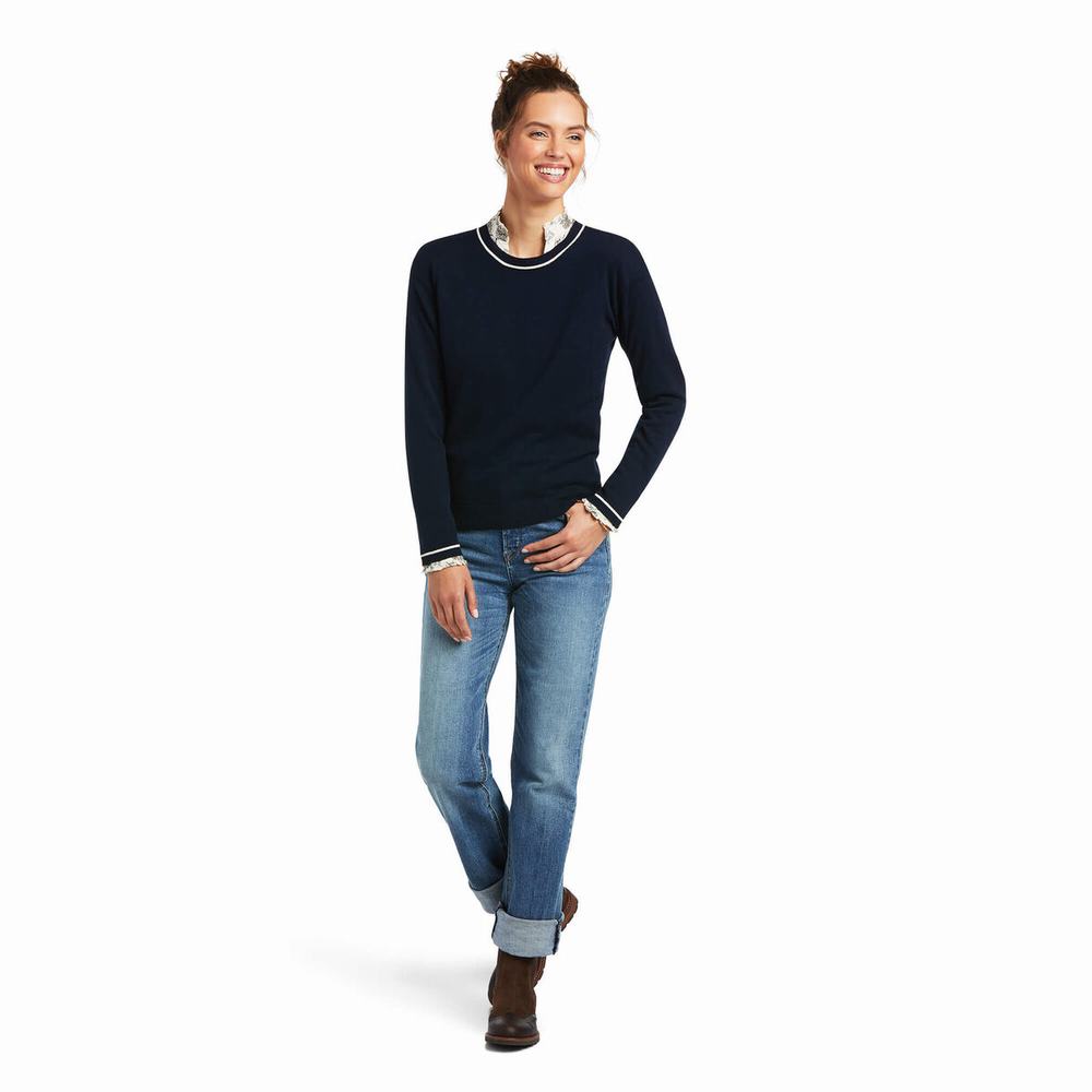 Navy Ariat Floret Women's Sweaters | DOJZ74835