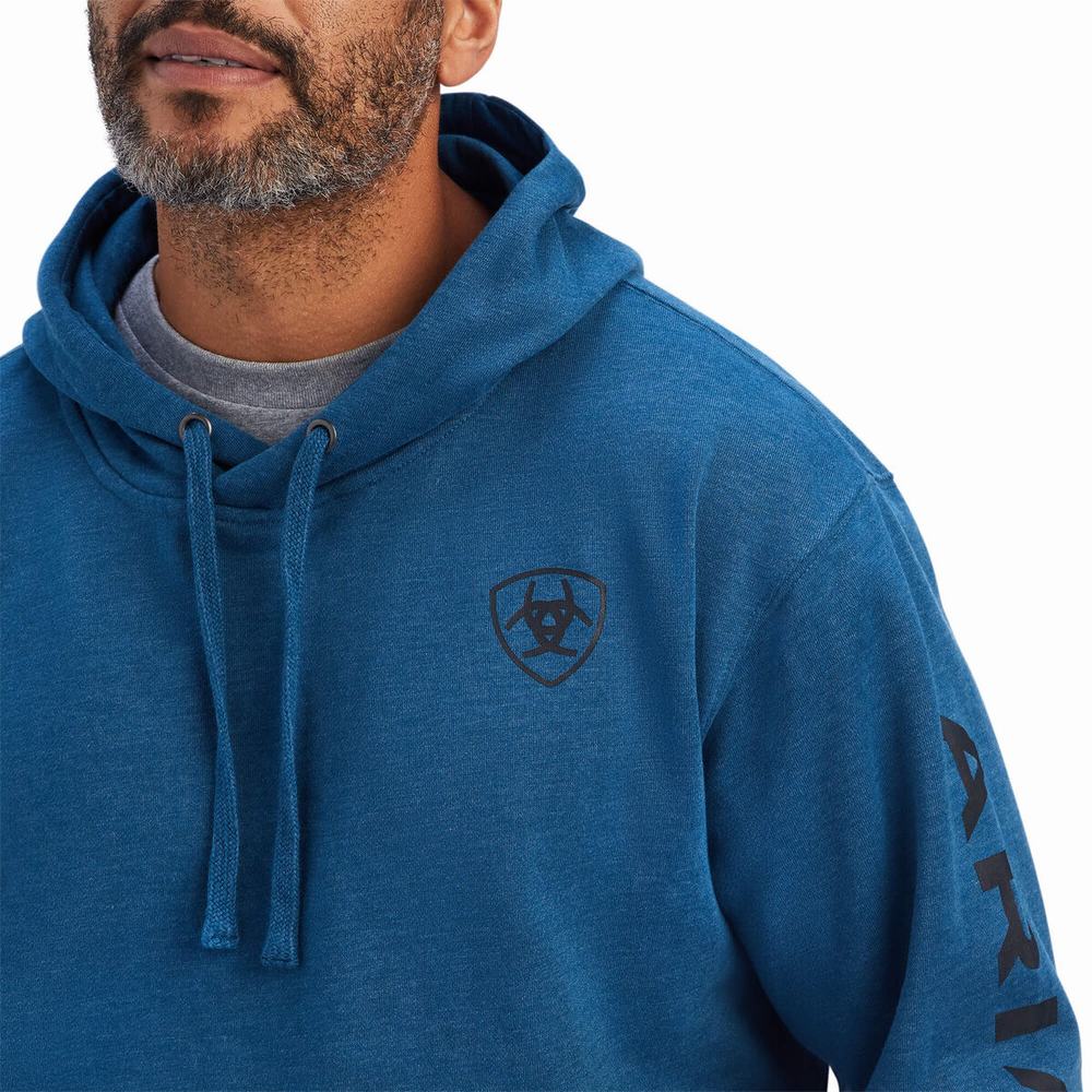 Navy Ariat Logo Men's Hoodies | INBO54219