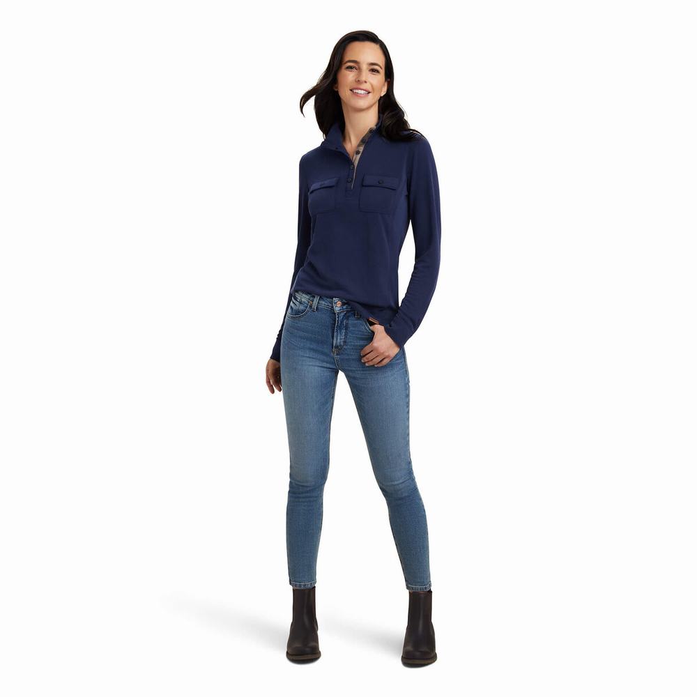 Navy Ariat Overbrook Women's Tops | OQED17903