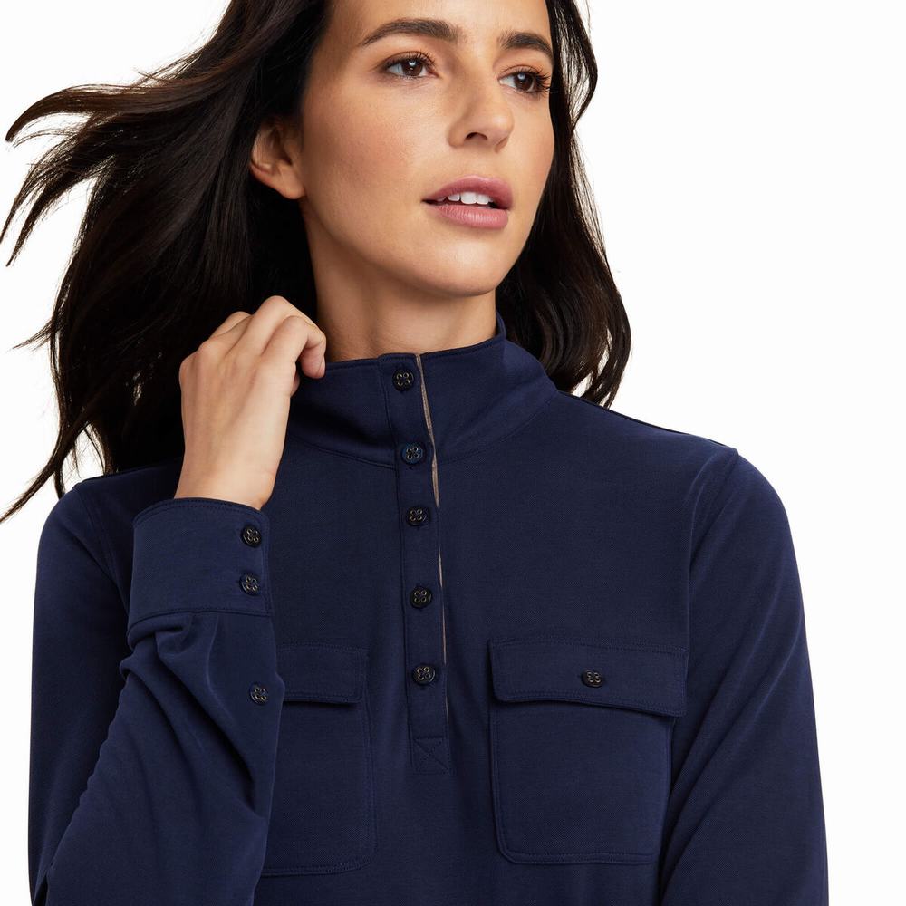 Navy Ariat Overbrook Women's Tops | OQED17903