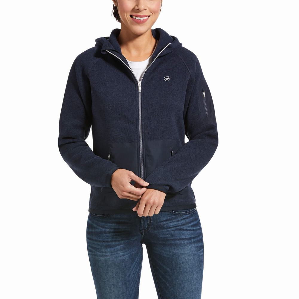 Navy Ariat Polartec Flou Full Zip Women\'s Hoodies | MEUH14629