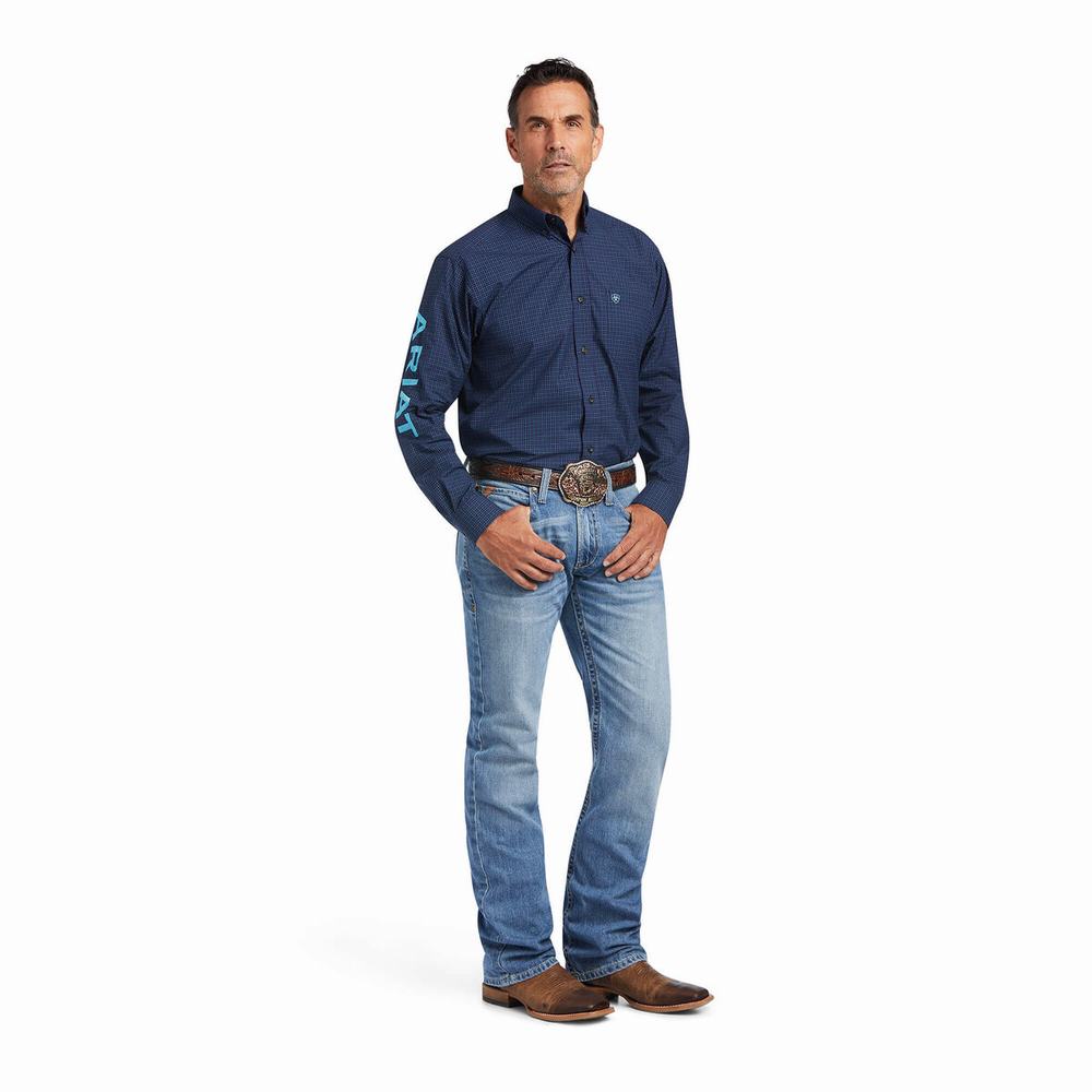 Navy Ariat Pro Series Team Sully Classic Fit Men's Shirts | WUIM89601