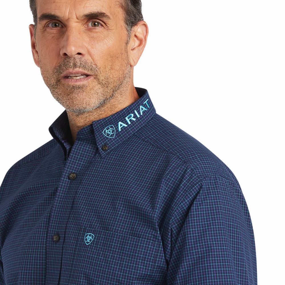 Navy Ariat Pro Series Team Sully Classic Fit Men's Shirts | WUIM89601