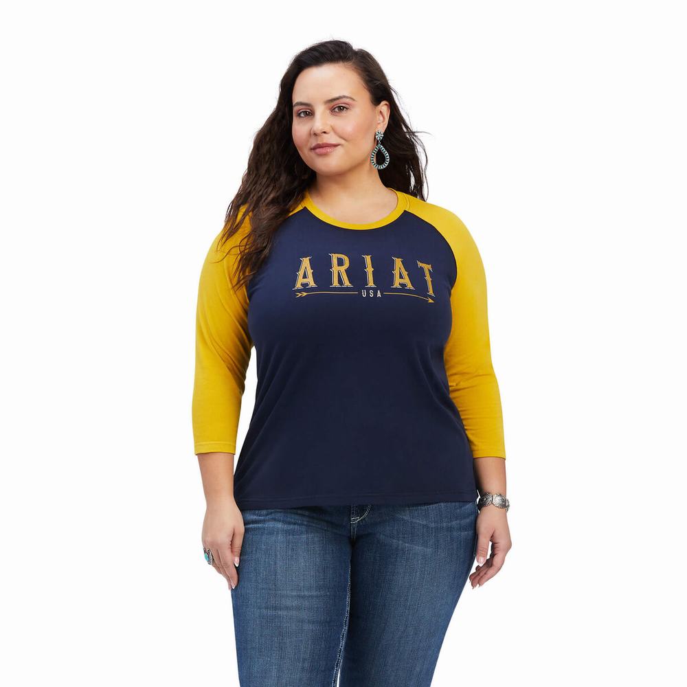 Navy Ariat REAL Arrow Classic Fit Women's Tops | LGAW28064