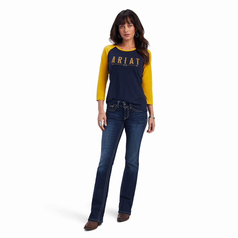 Navy Ariat REAL Arrow Classic Fit Women's Tops | LGAW28064