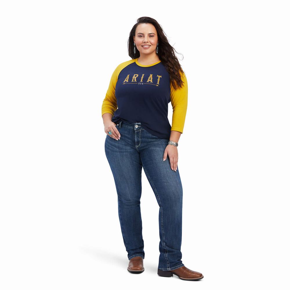 Navy Ariat REAL Arrow Classic Fit Women's Tops | LGAW28064