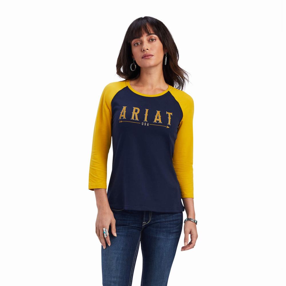 Navy Ariat REAL Arrow Classic Fit Women\'s Tops | LGAW28064