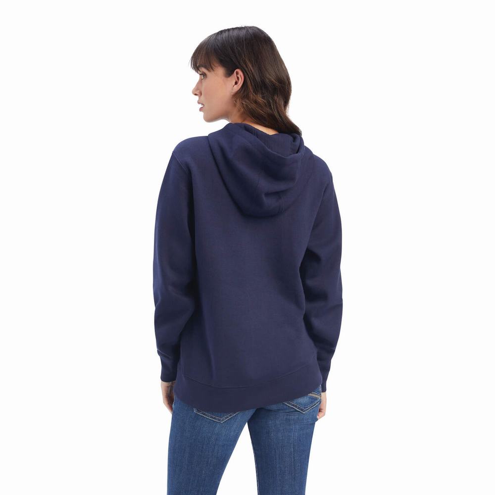 Navy Ariat REAL Shield Logo Women's Hoodies | VYPJ41620