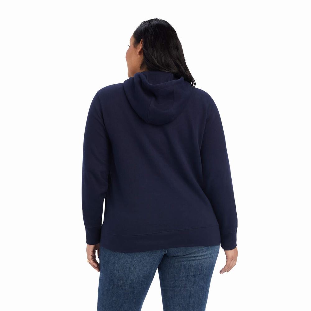 Navy Ariat REAL Shield Logo Women's Hoodies | VYPJ41620