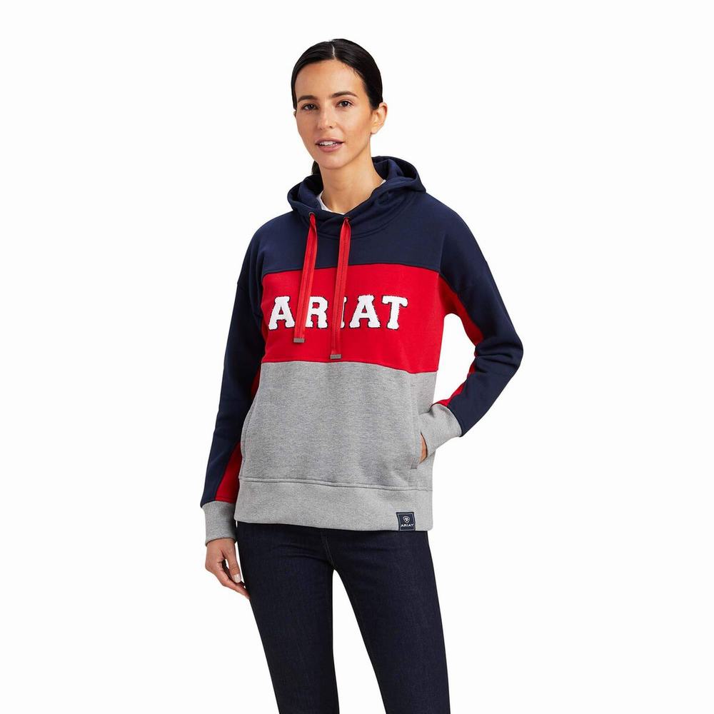 Navy Ariat Rabere Team Women\'s Hoodies | SXPF49106