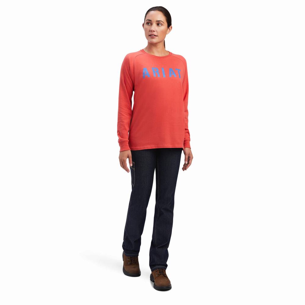 Navy Ariat Rebar CottonStrong Block Women's T Shirts | VTZG76298