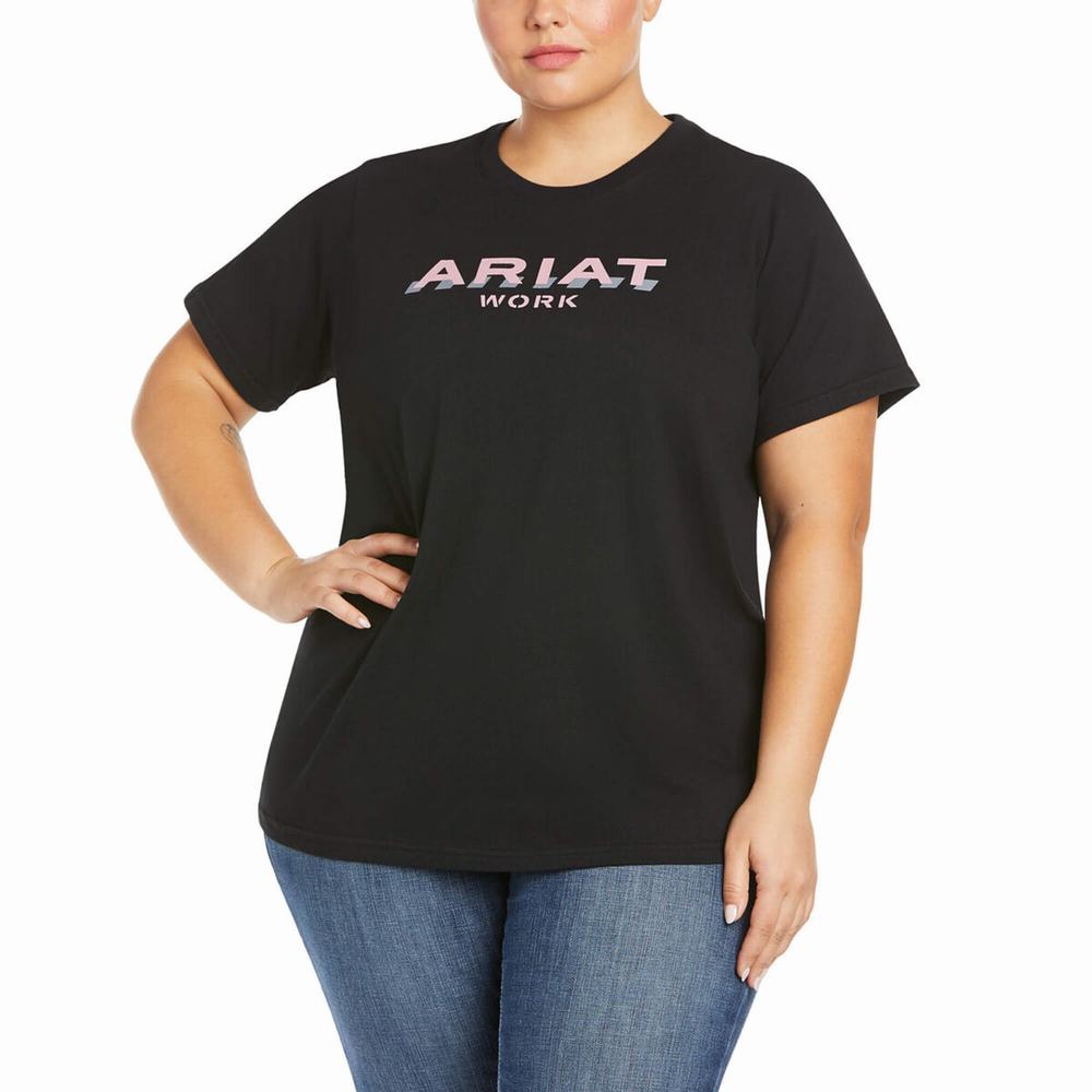 Navy Ariat Rebar Cotton Strong Logo Women's Short Sleeve | LIAV31954