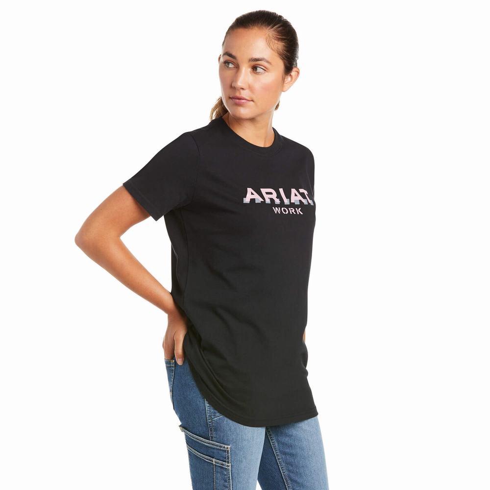 Navy Ariat Rebar Cotton Strong Logo Women\'s Short Sleeve | LIAV31954