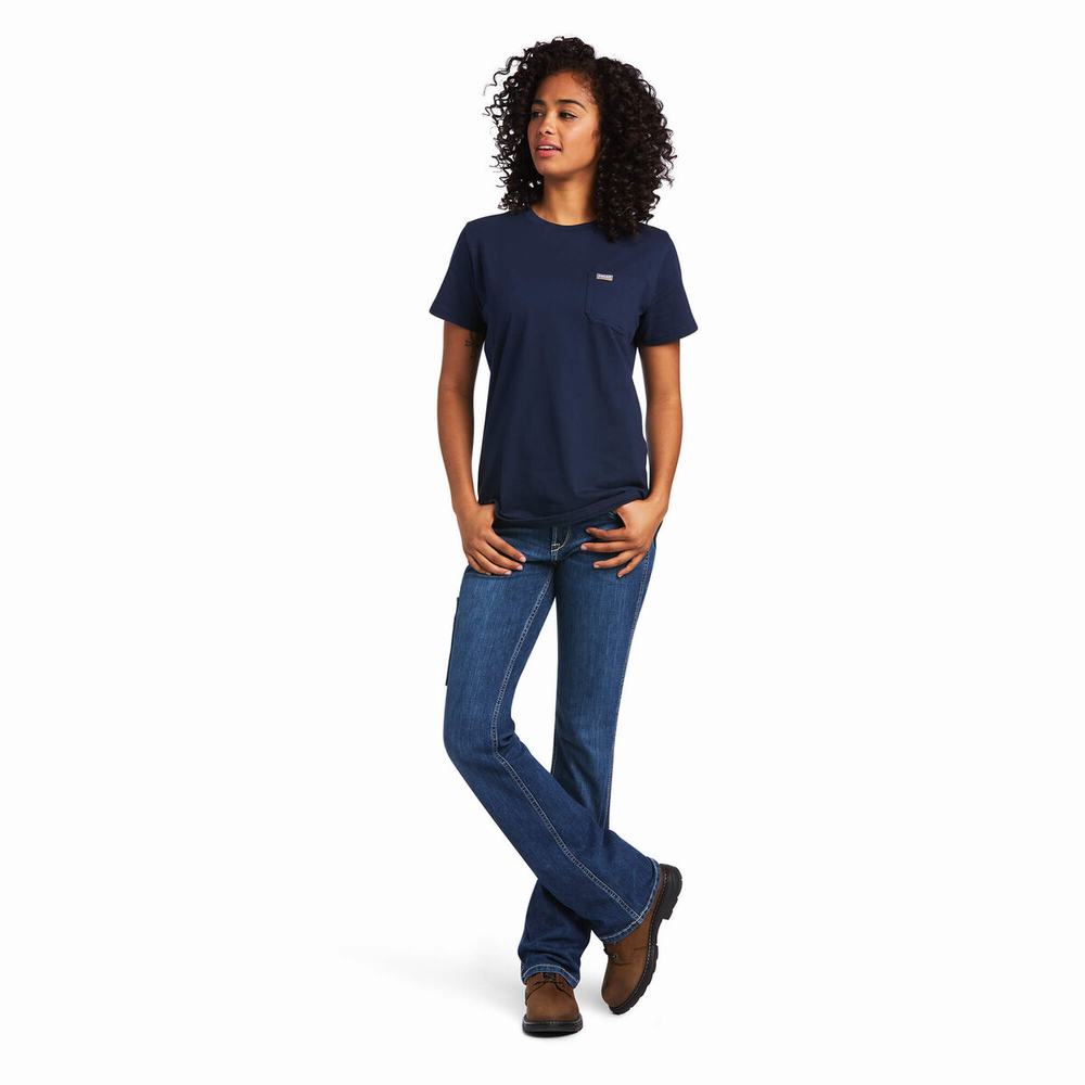 Navy Ariat Rebar Cotton Strong Women's Short Sleeve | JWIY49876