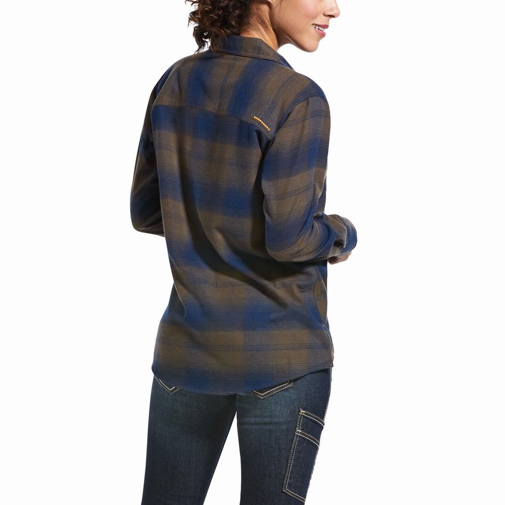 Navy Ariat Rebar Flannel DuraStretch Women's Shirts | CNSM54683