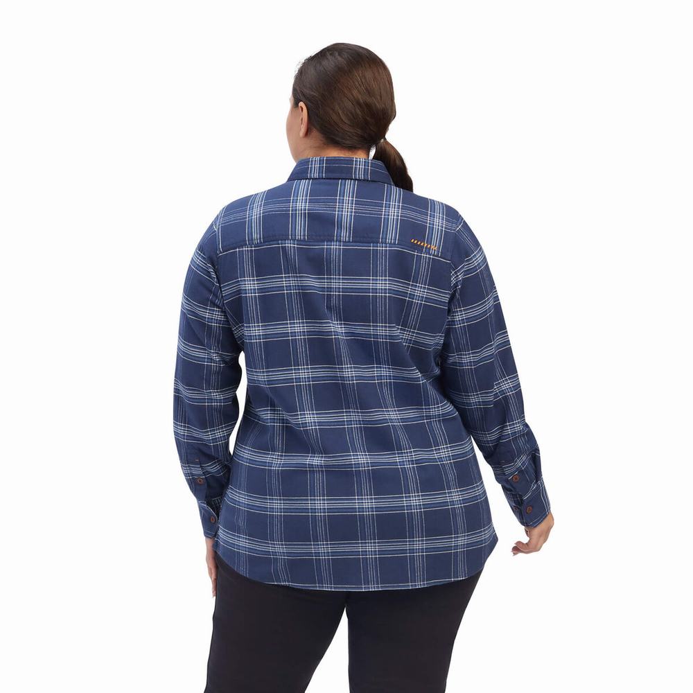 Navy Ariat Rebar Flannel DuraStretch Women's Shirts | XGSJ14530