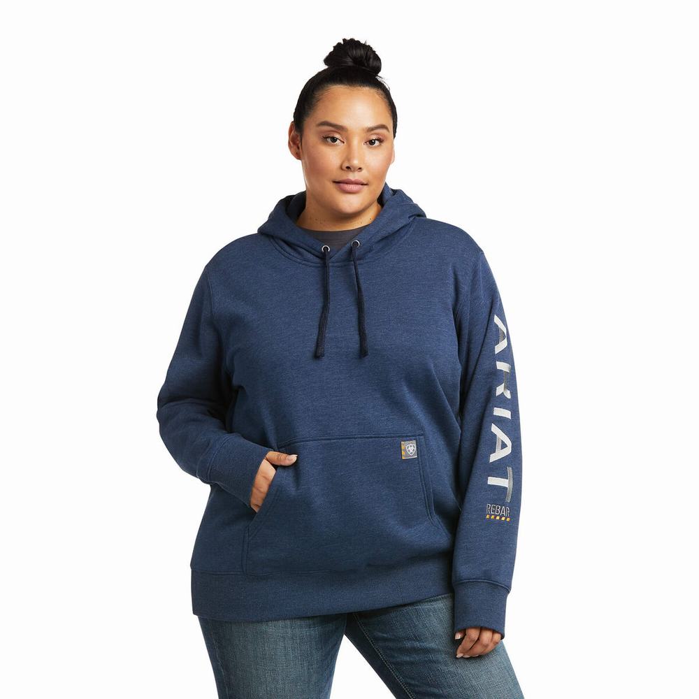 Navy Ariat Rebar Graphic Women's Hoodies | GDNX86512