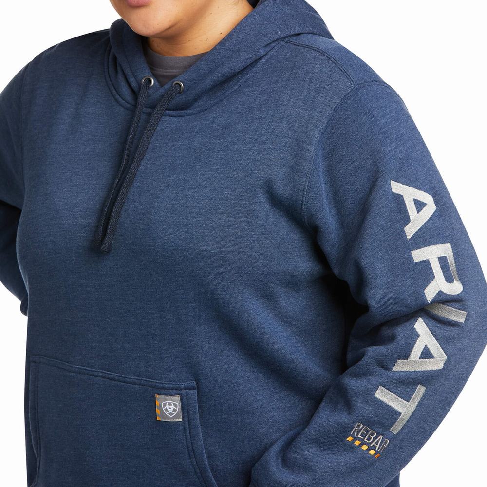 Navy Ariat Rebar Graphic Women's Hoodies | GDNX86512