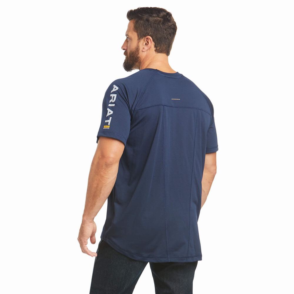 Navy Ariat Rebar Heat Fighter Men's Short Sleeve | BQHL24793