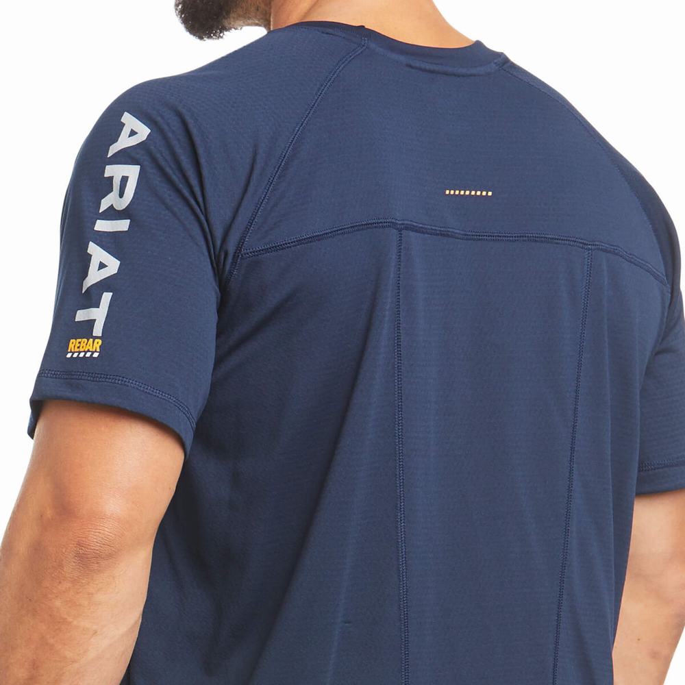 Navy Ariat Rebar Heat Fighter Men's Short Sleeve | BQHL24793