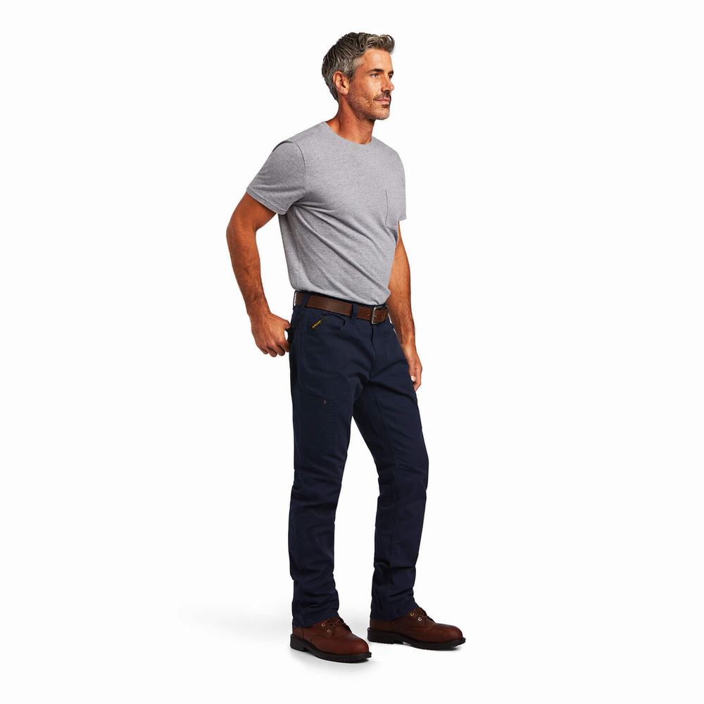 Navy Ariat Rebar M4 Low Rise DuraStretch Made Tough Men's Pants | XENB21397