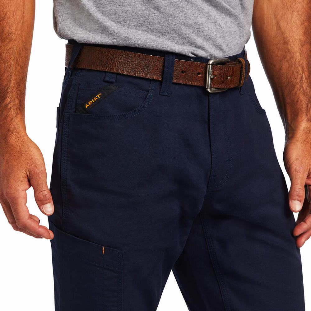 Navy Ariat Rebar M4 Low Rise DuraStretch Made Tough Men's Pants | XENB21397