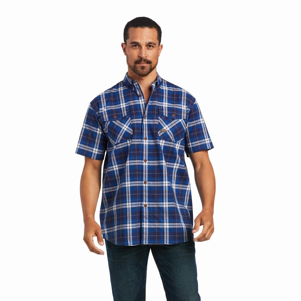 Navy Ariat Rebar Made Tough DuraStretch Men\'s Short Sleeve | JTYV50386