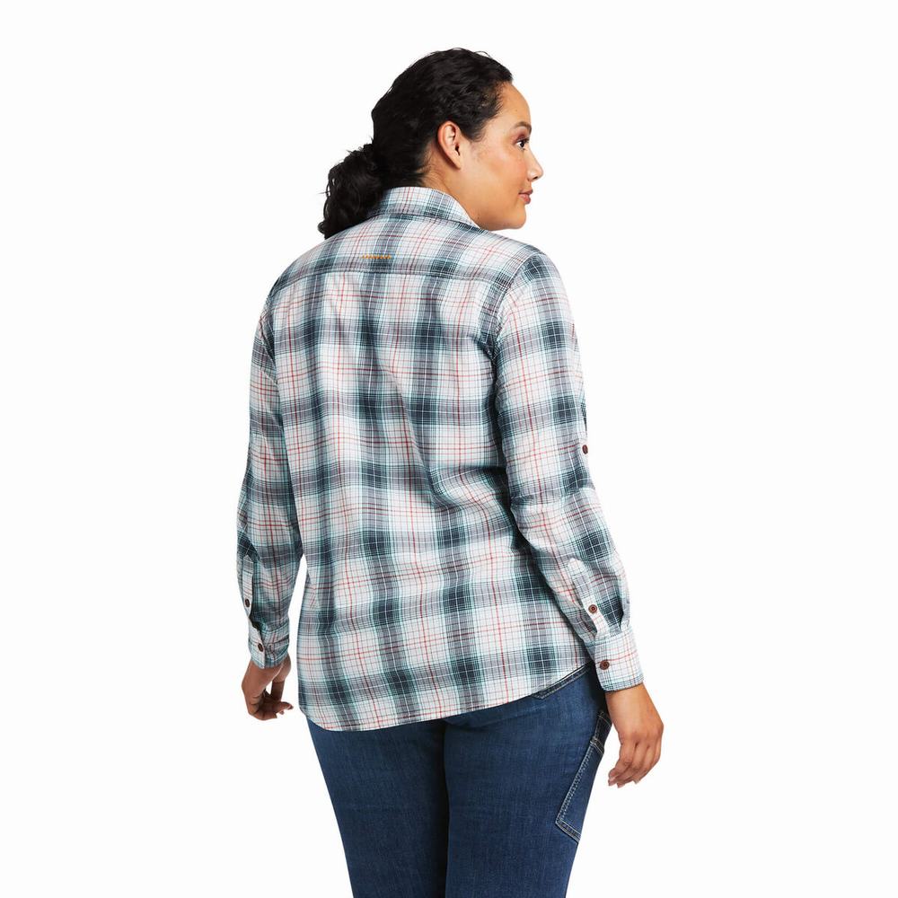 Navy Ariat Rebar Made Tough DuraStretch Women's Shirts | NUML73506