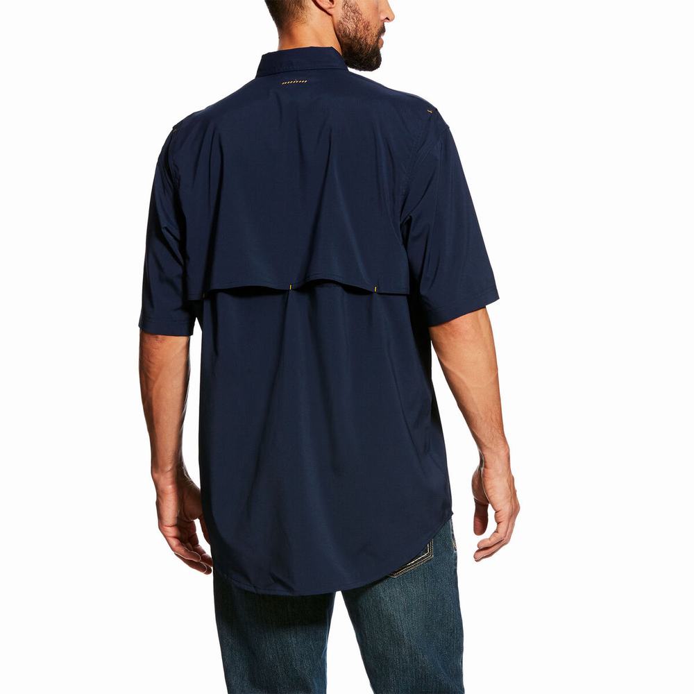 Navy Ariat Rebar Made Tough VentTEK DuraStretch Men's Shirts | LFEA85729