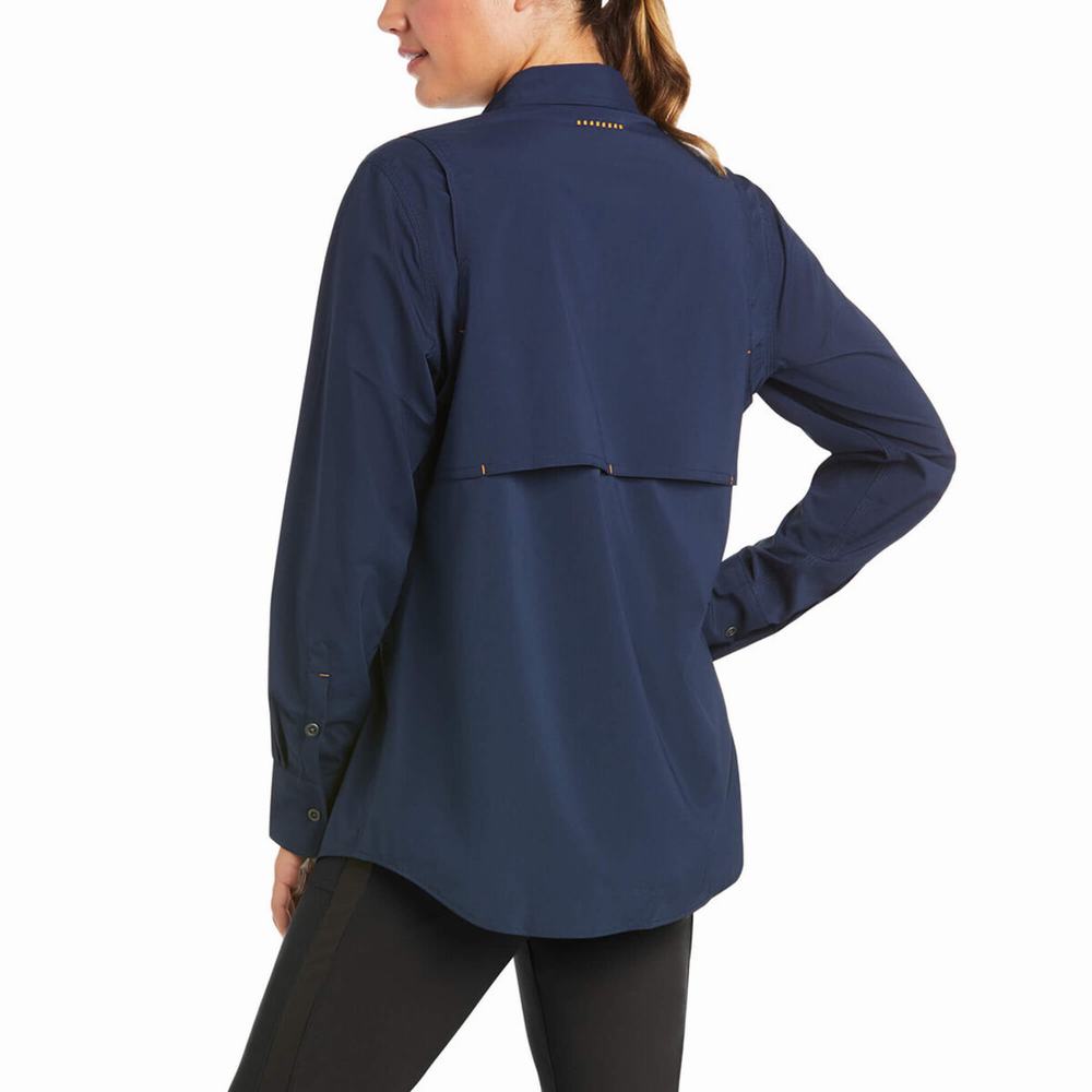 Navy Ariat Rebar Made Tough VentTEK DuraStretch Women's Shirts | PJGR79314