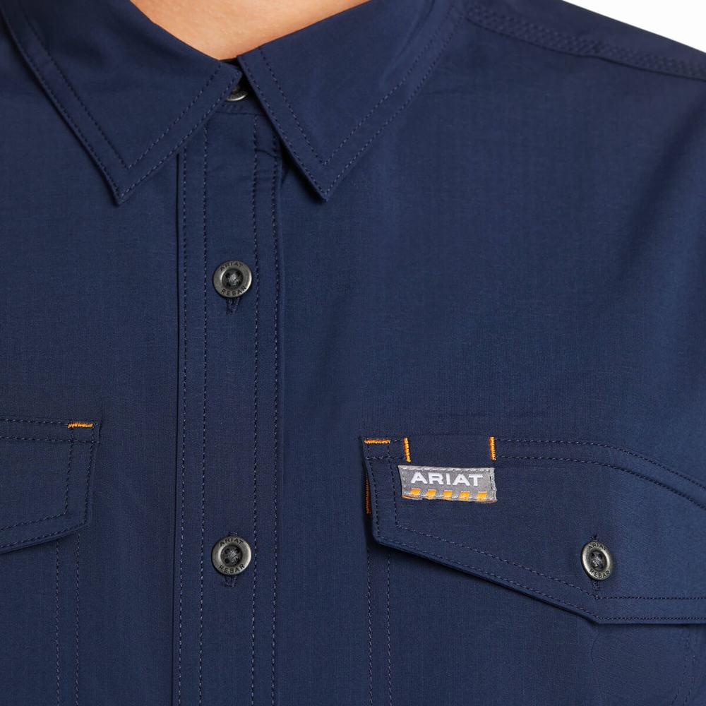 Navy Ariat Rebar Made Tough VentTEK DuraStretch Women's Shirts | PJGR79314