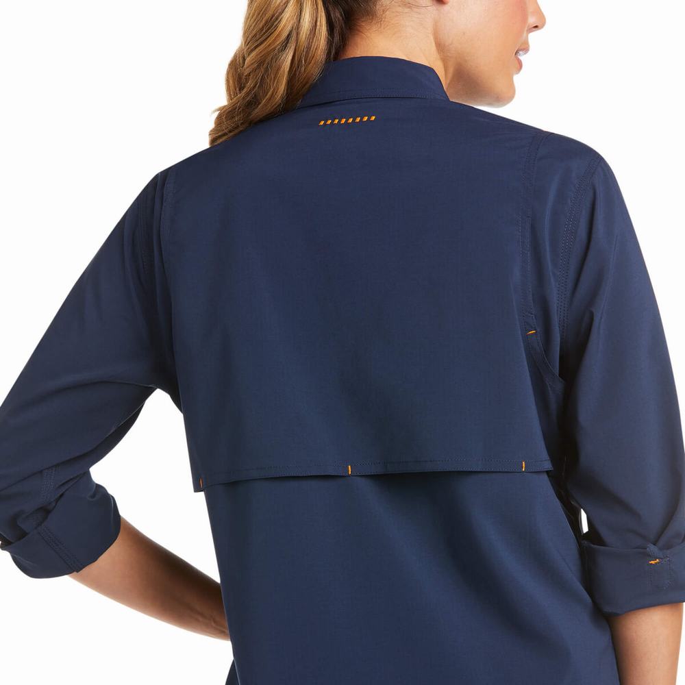 Navy Ariat Rebar Made Tough VentTEK DuraStretch Women's Shirts | PJGR79314