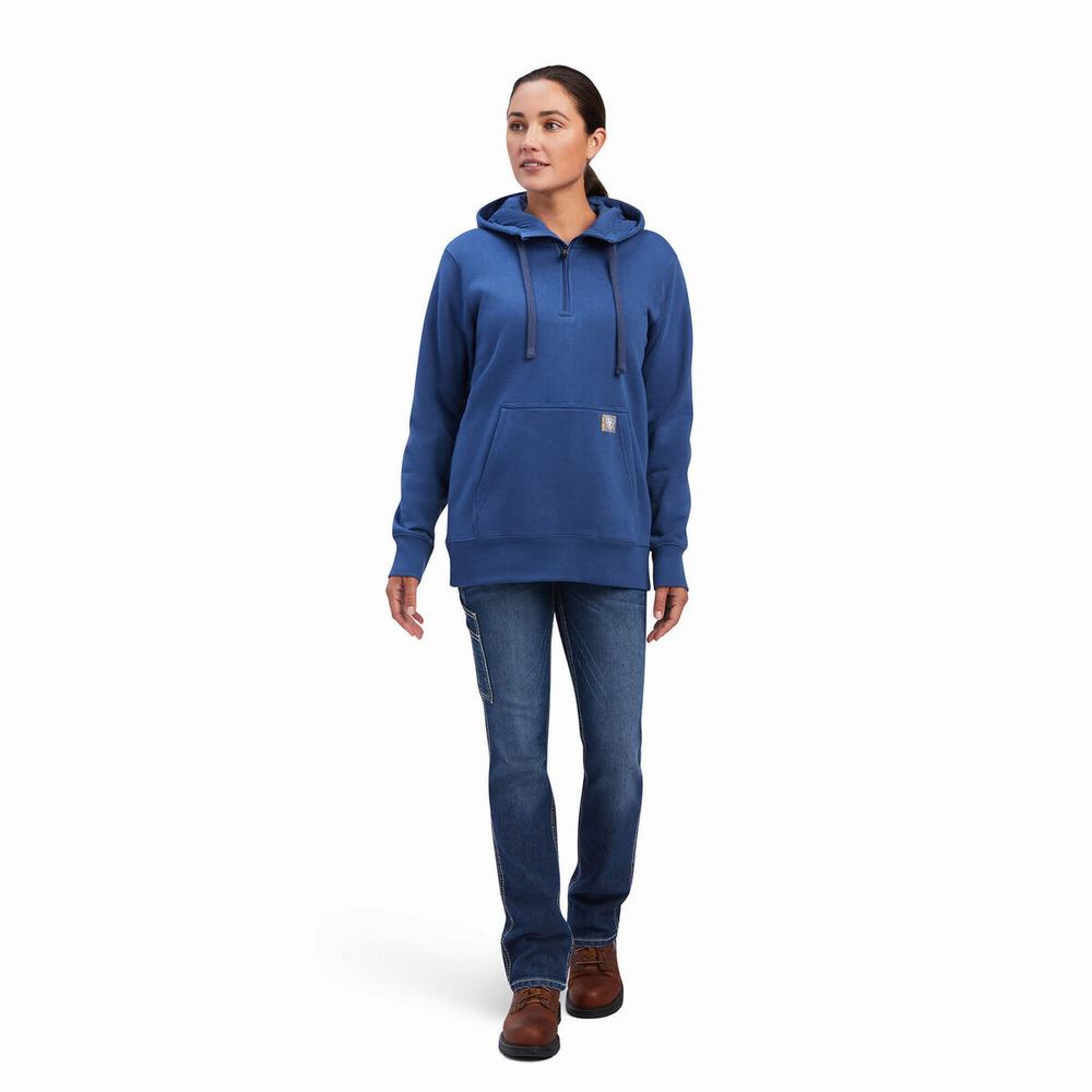 Navy Ariat Rebar Skill Set 1/2 Zip Women's Hoodies | VDKL24905