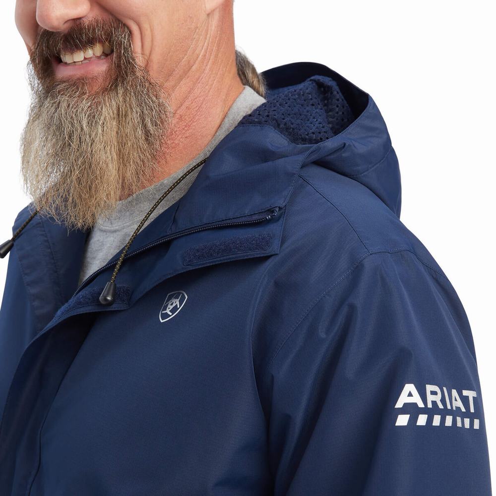 Navy Ariat Rebar Stormshell Waterproof Men's Jackets | KGTD82097