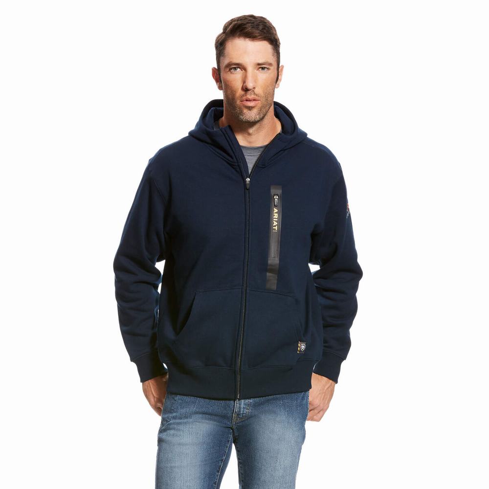 Navy Ariat Rebar Workman Full Zip Men\'s Hoodies | LRKE25704