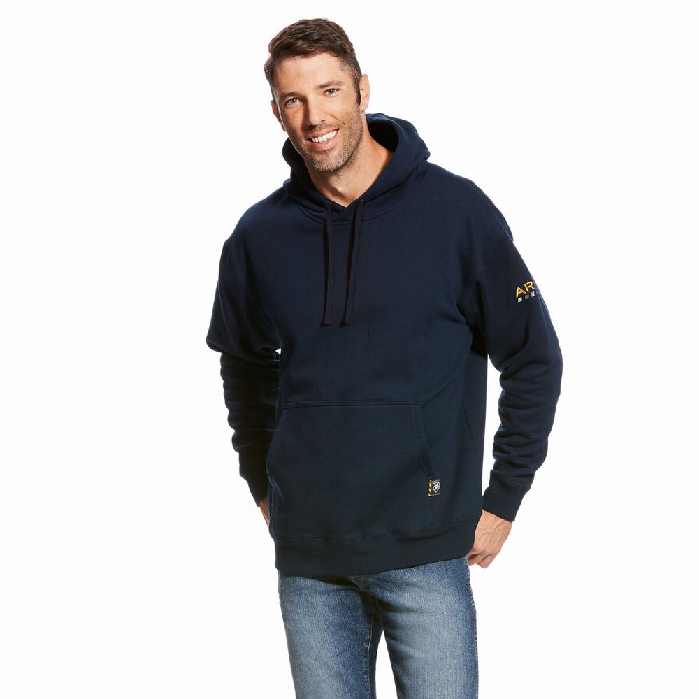 Navy Ariat Rebar Workman Men\'s Hoodies | DBWF18023