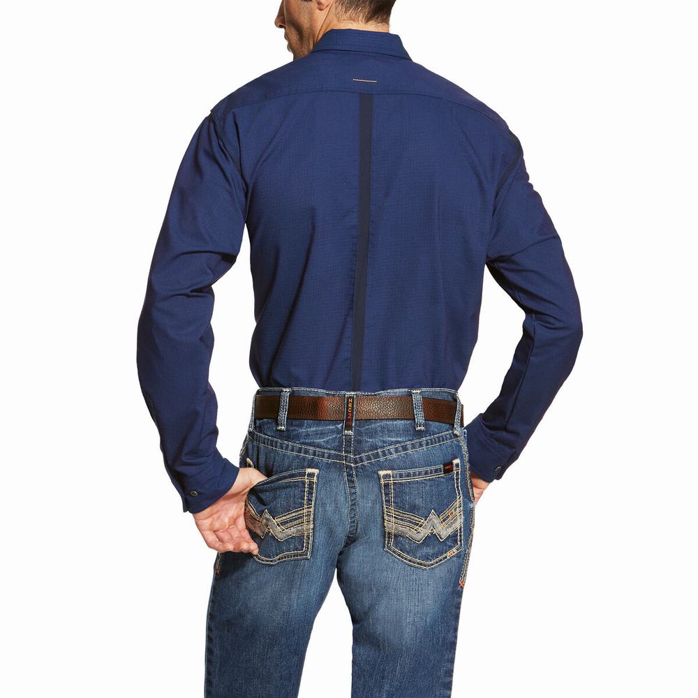 Navy Ariat Rebar Workman Men's Shirts | WXEK48093