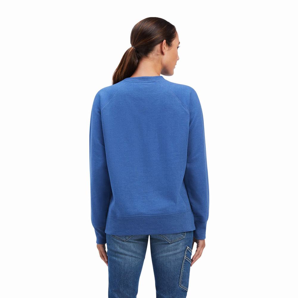 Navy Ariat Rebar Workman Washed Fleece Women's Sweatshirts | LGXZ91036