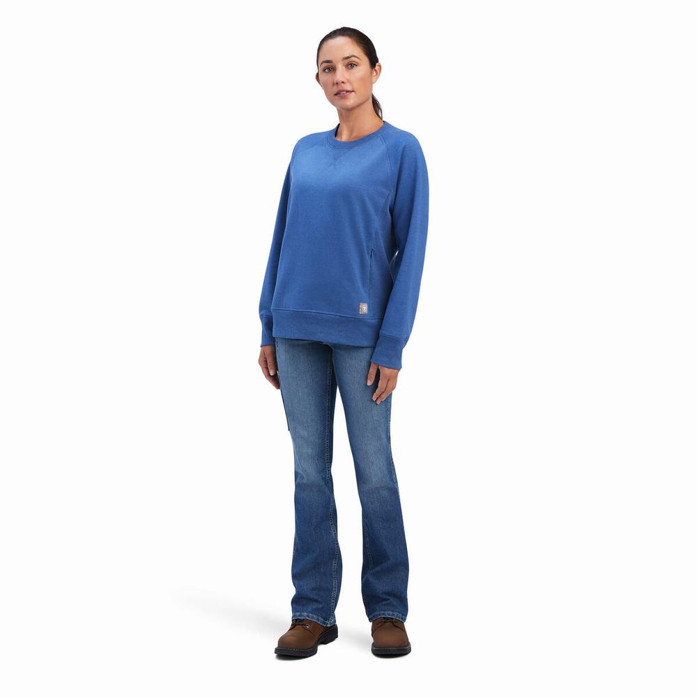 Navy Ariat Rebar Workman Washed Fleece Women's Sweatshirts | LGXZ91036