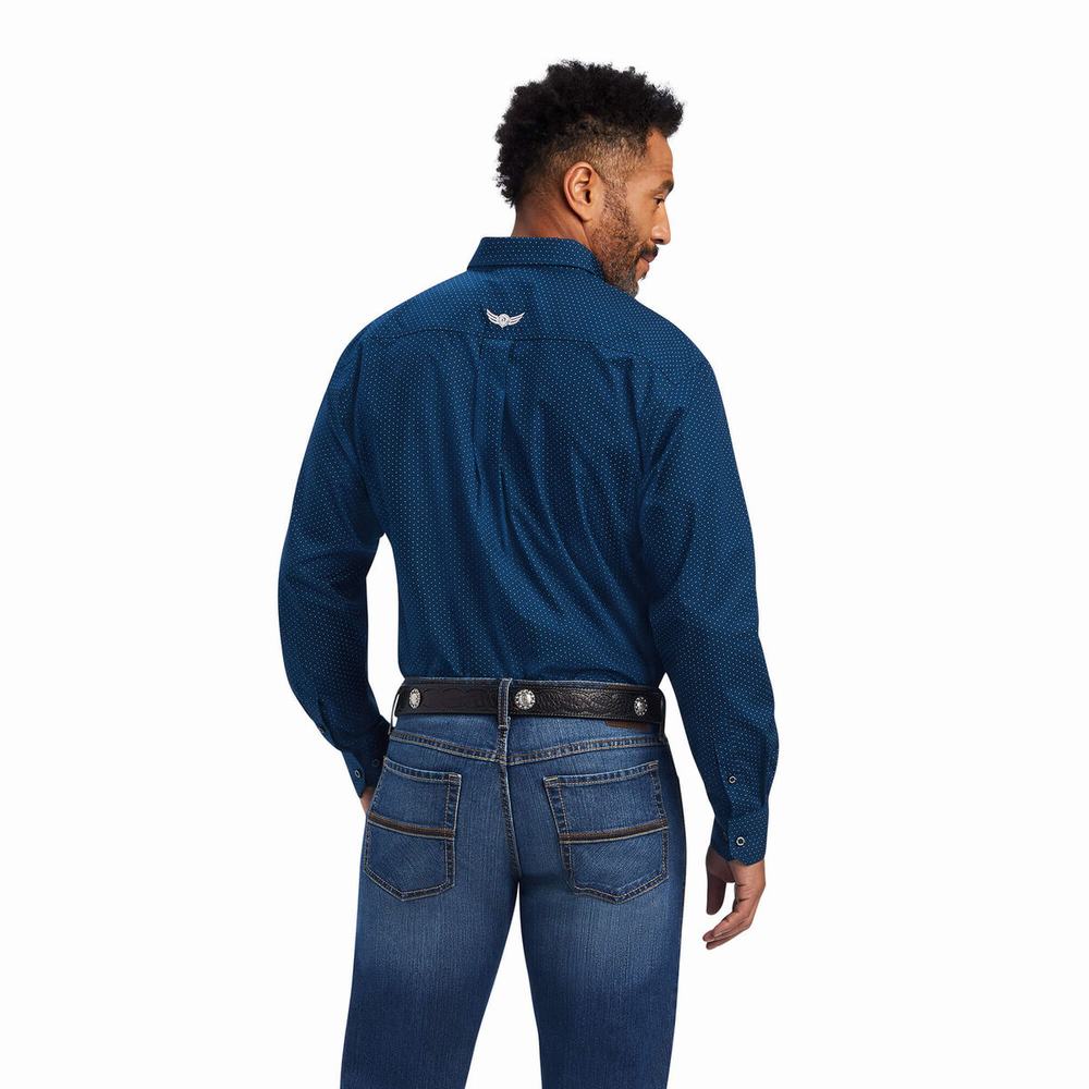 Navy Ariat Relentless Skillful Stretch Classic Fit Men's Shirts | ASNY76481