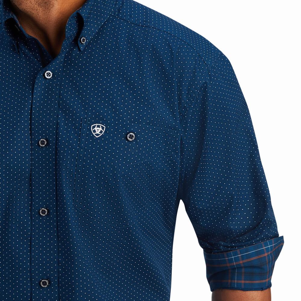 Navy Ariat Relentless Skillful Stretch Classic Fit Men's Shirts | ASNY76481