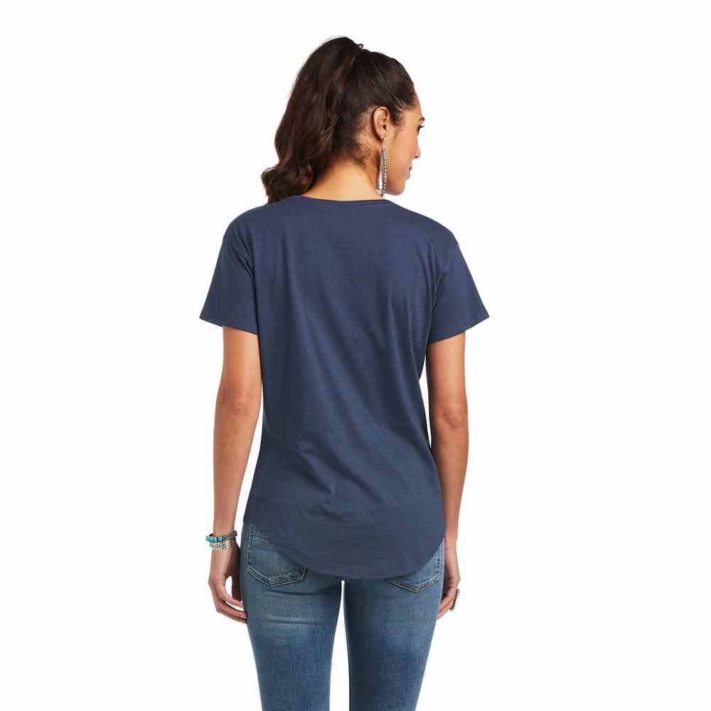 Navy Ariat Sonora Logo Women's Tops | BLIR85613