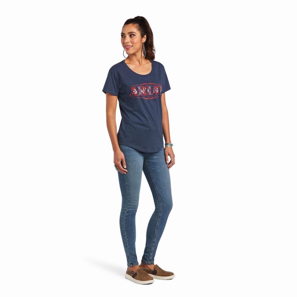 Navy Ariat Sonora Logo Women's Tops | BLIR85613