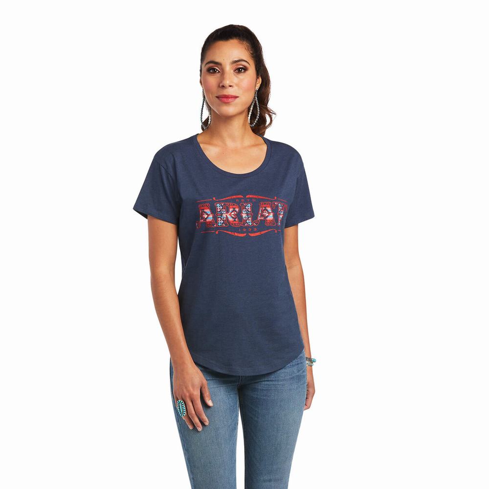 Navy Ariat Sonora Logo Women\'s Tops | BLIR85613