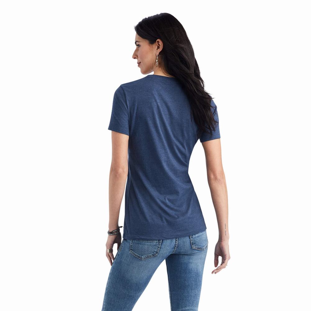 Navy Ariat Star Calf Women's Tops | ZQRT05961